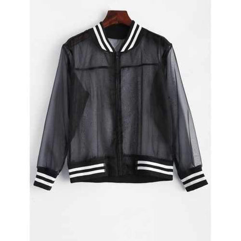 Mesh Sheer Baseball Jacket - Black S