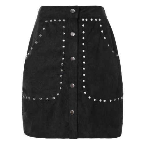 Rivet Sueded A Line Skirt - Black Xs