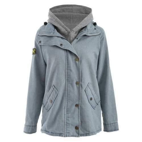 Hooded Waistcoat and Denim Jacket Twinset - Light Blue M