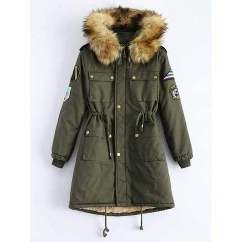 Hooded Patch Parka Coat - Army Green Xl