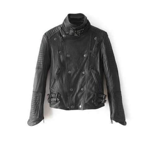 Stand Neck PU Leather Biker Jacket - Black S