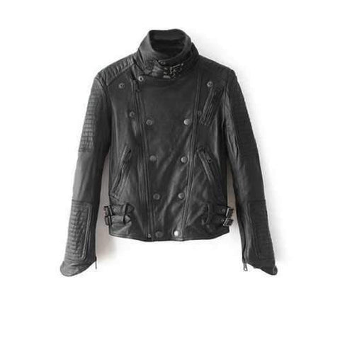 Stand Neck PU Leather Biker Jacket - Black S