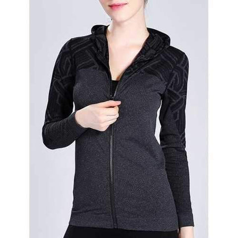 Color Block Zip Up Yoga Hoodie - Gray M