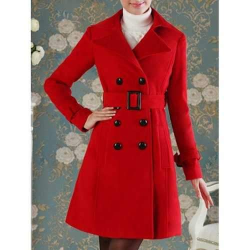 Double Breasted Slimming Fit Wool Coat - Red Xl