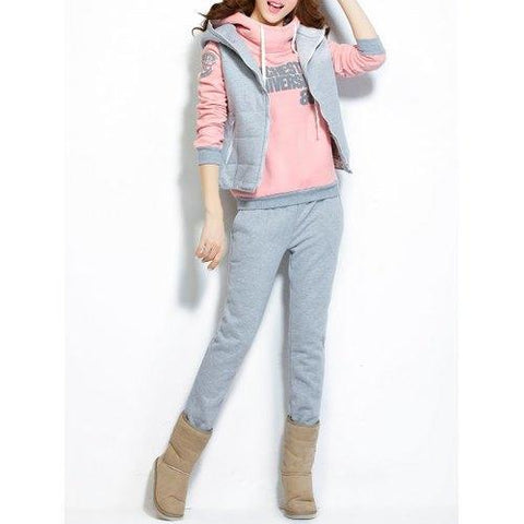 Hooded Graphic Color Block Three Piece Gym Suit - Shallow Pink M