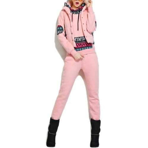 Fleece Pocket Hoodie and Vest With Track Pants Set - Pink M