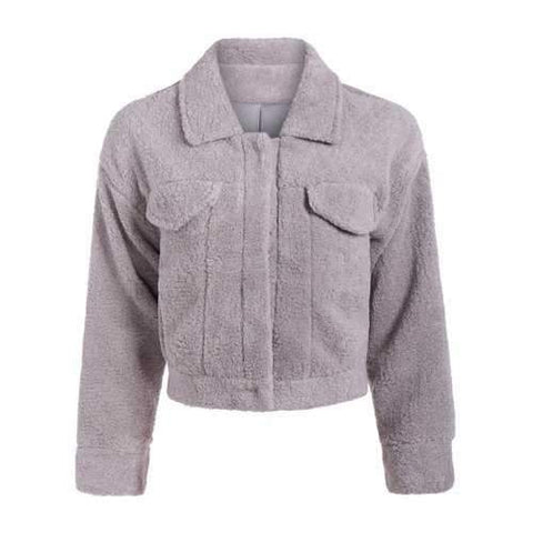 Fuzzy Shirt Jacket - Gray One Size