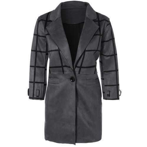 Grid One Breasted Coat - Gray Xl