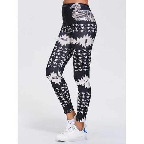 Printed Stretchy Gym Leggings - Black Xl