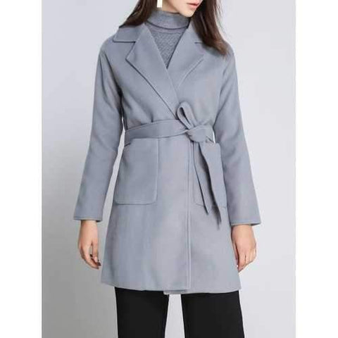 Lapel Cashmere Wrap Coat - Gray S