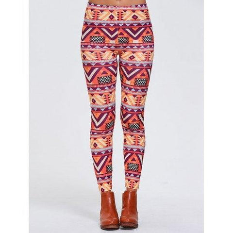 Geometric Print Stretchy Sports Leggings - Orangepink M