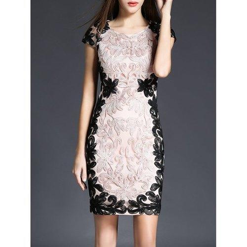 Embroidery Lace Short Sheath Formal Dress - Pink Xl