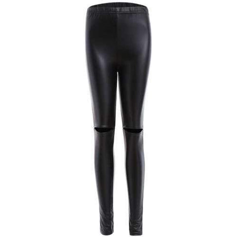 Ripped PU Leather Leggings - Black M