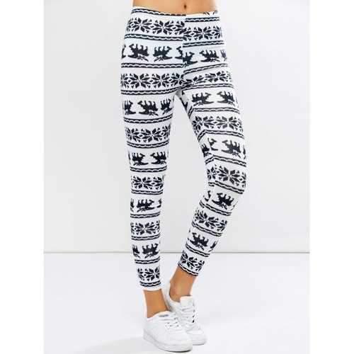 Elk Graphic Christmas Leggings - White S