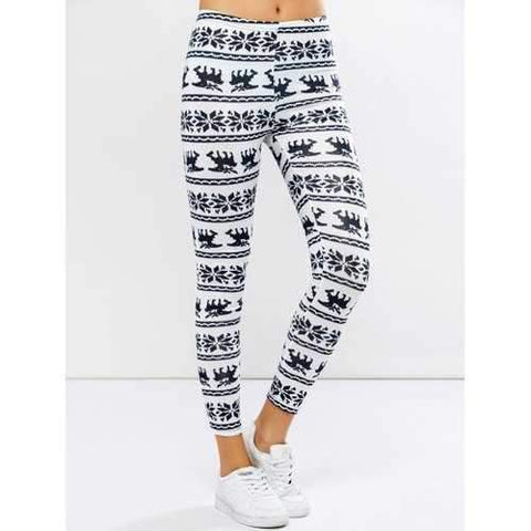 Elk Graphic Christmas Leggings - White S