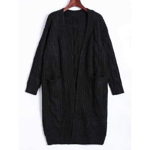 Plus Size Open Front Pocket Design Cardigan - Black 3xl