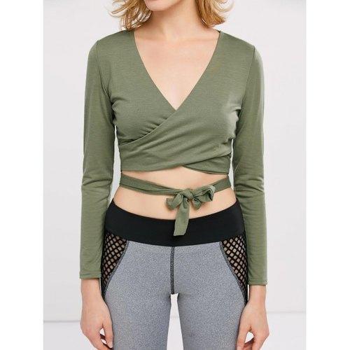 Long Sleeve Cropped Surplice Top - Jade Green Xl