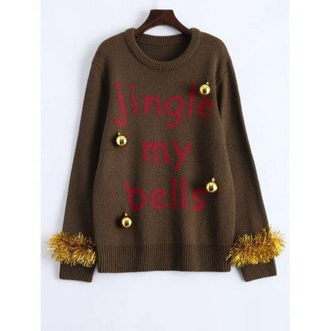 Christmas Decorations Embellished Graphic Sweater - Brown 2xl