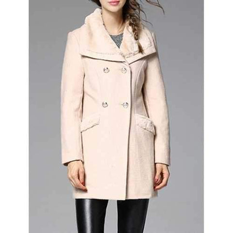 Faux Fur Insert Wool Blend Coat - Apricot 2xl