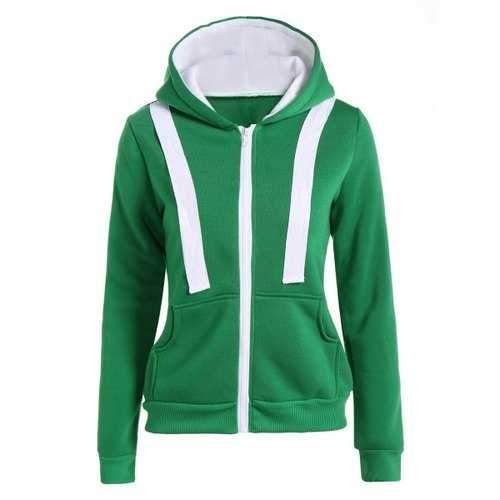 Hooded Contrast Zip Up Jacket - Green Xl