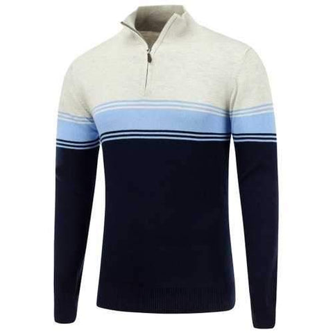 Stand Collar Striped Half Zip Sweater - Cadetblue 2xl