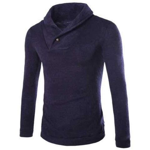 Shawl Collar Pullover Sweater - Cadetblue M