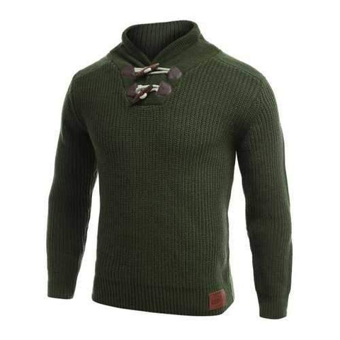 Flat Knitted Pullover Toggle Sweater - Green 2xl