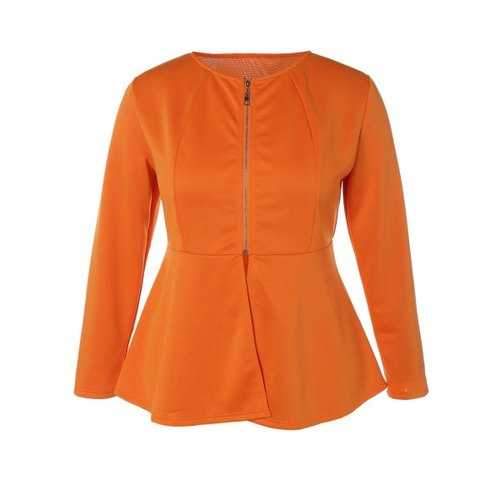 Zip Up Plus Size Skirted Jacket - Orange Xl