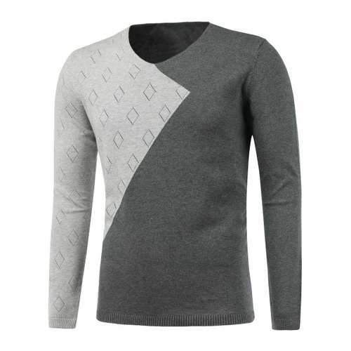 Rhombus Pattern V Neck Two Tone Sweater - Gray 2xl