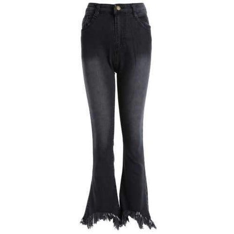 Frayed Skinny Flare Jeans - Black 4xl