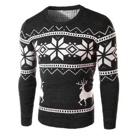 Deer and Snowflake Pattern Christmas Sweater - Deep Gray M