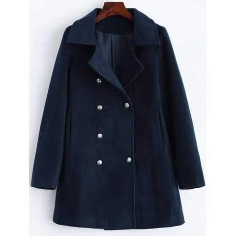 Lapel Slimming Double Breasted Wool Blend Coat - Purplish Blue L