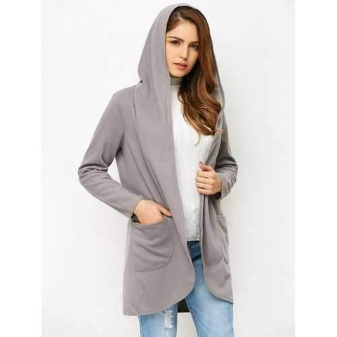 Open Front Cotton Hooded Coat - Gray Xl