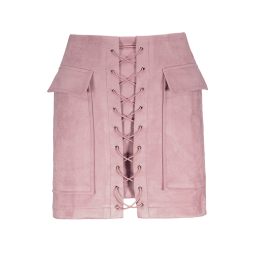 Faux Suede Mini Skirt With Pockets - Pink M