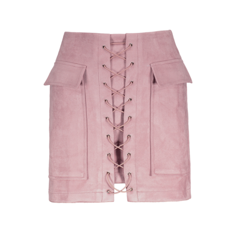 Faux Suede Mini Skirt With Pockets - Pink M