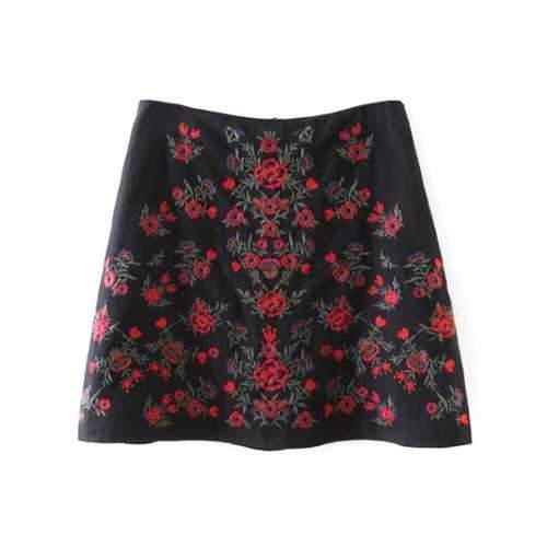 Embroidered A Line Mini Skirt - Black M