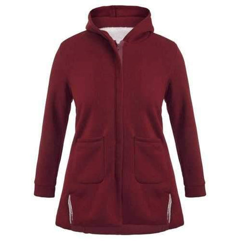 Double Pocket A Line Hooded Coat - Claret 3xl