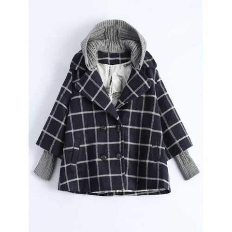 Hooded Plus Size Plaid Coat - Purplish Blue Xl