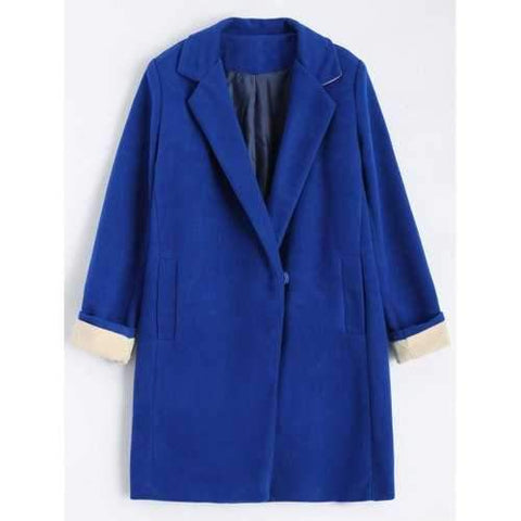 Plus Size Lapel Wool Blend Coat - Blue Xl