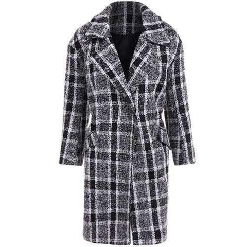 Flap Pocket Checked Coat - Black L