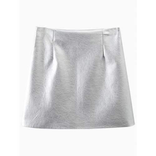 PU Leather Metal Colour Mini Skirt - Silver S