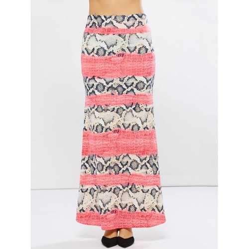 Mid Waist Snake Print Skirt - Pink L