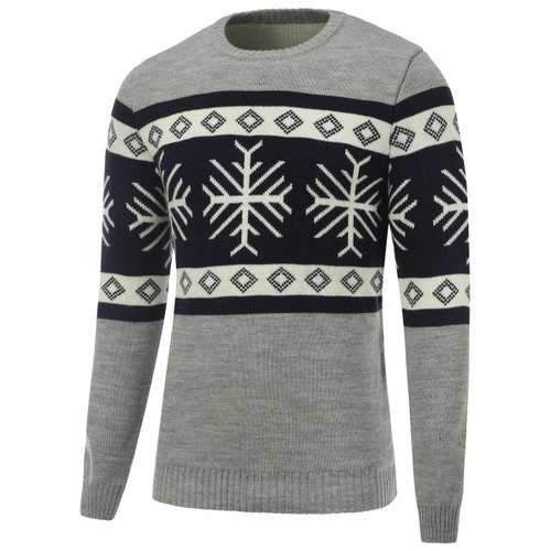 Snowflake Crew Neck Christmas Sweater - Gray L