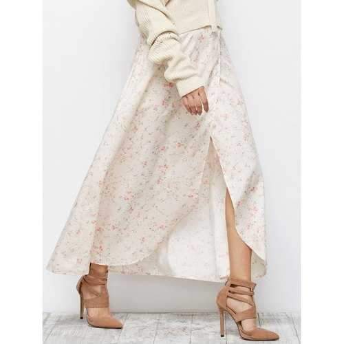 Floral Asymmetric Slit Skirt - Pink L