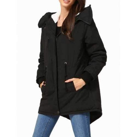 Hooded High Low Parka - Black Xs