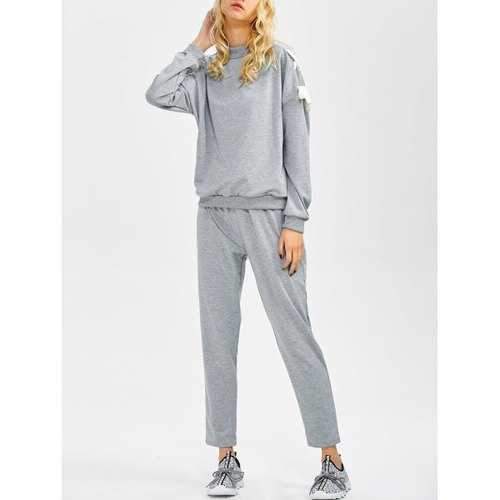 Lace Up Sweatshirt and Jogger Pants - Gray L