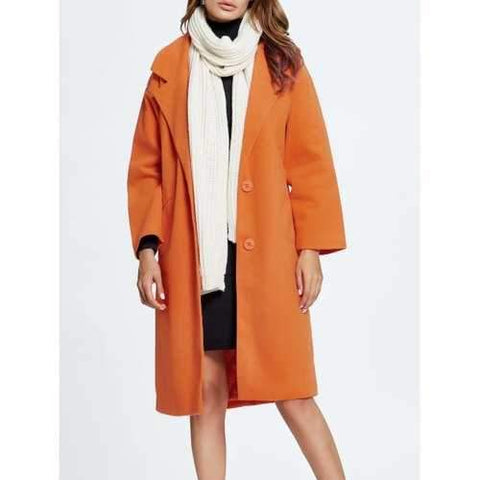 Wool Blend Loose Button Up Coat - Orangepink 2xl