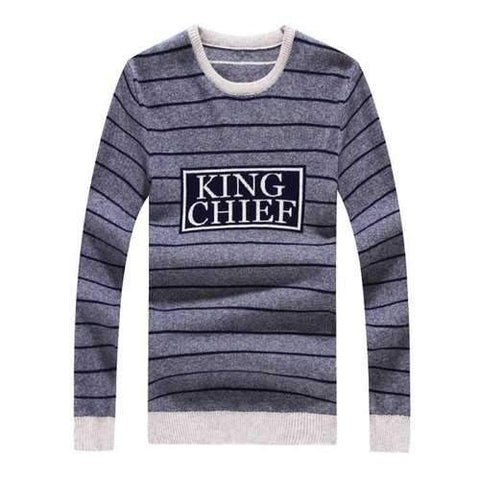 Crew Neck Striped Graphic Long Sleeve Sweater - Deep Gray 2xl