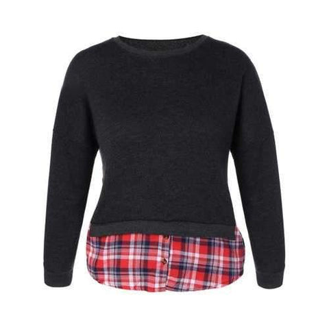 Plus Size Side Slit Plaid Sweater - Black 2xl