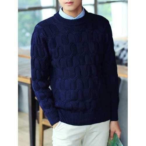 Long Sleeve Crew Neck Texture Sweater - Cadetblue M